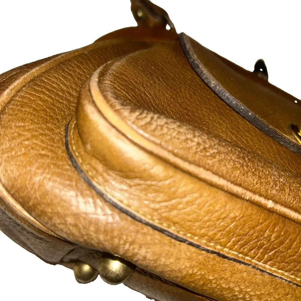 ROGER VAN S  Brown Leather Purse VTG Gold Hardware Tan Handbag
